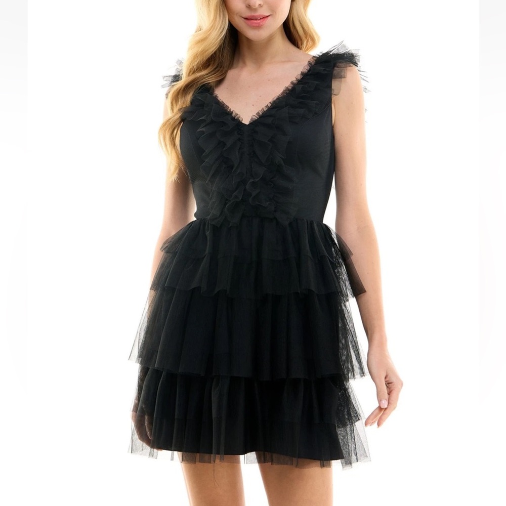 City Studio Black Ruffled Mini Dress